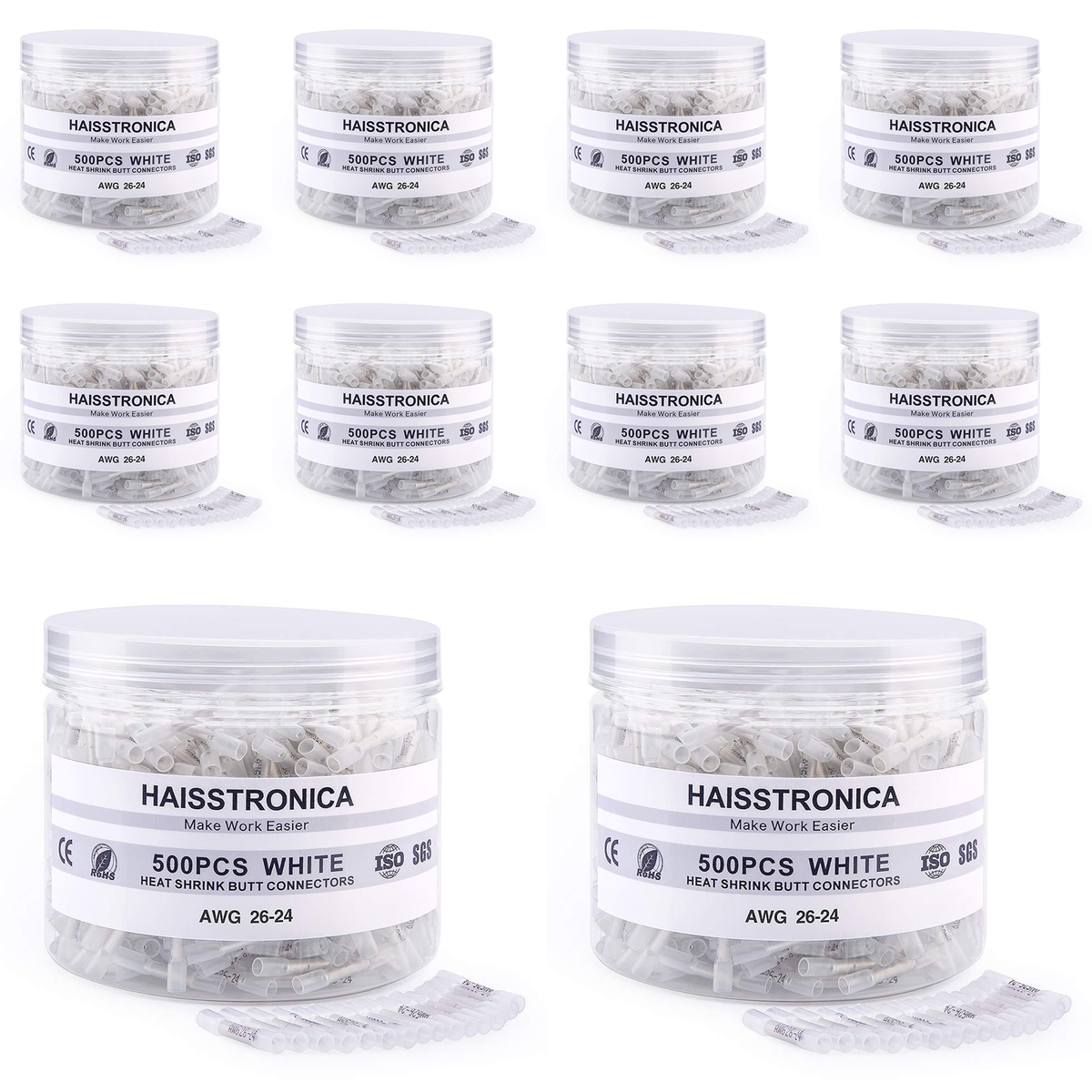 Monthly Stocking - 10*500PCS White Heat Shrink Butt Connectors