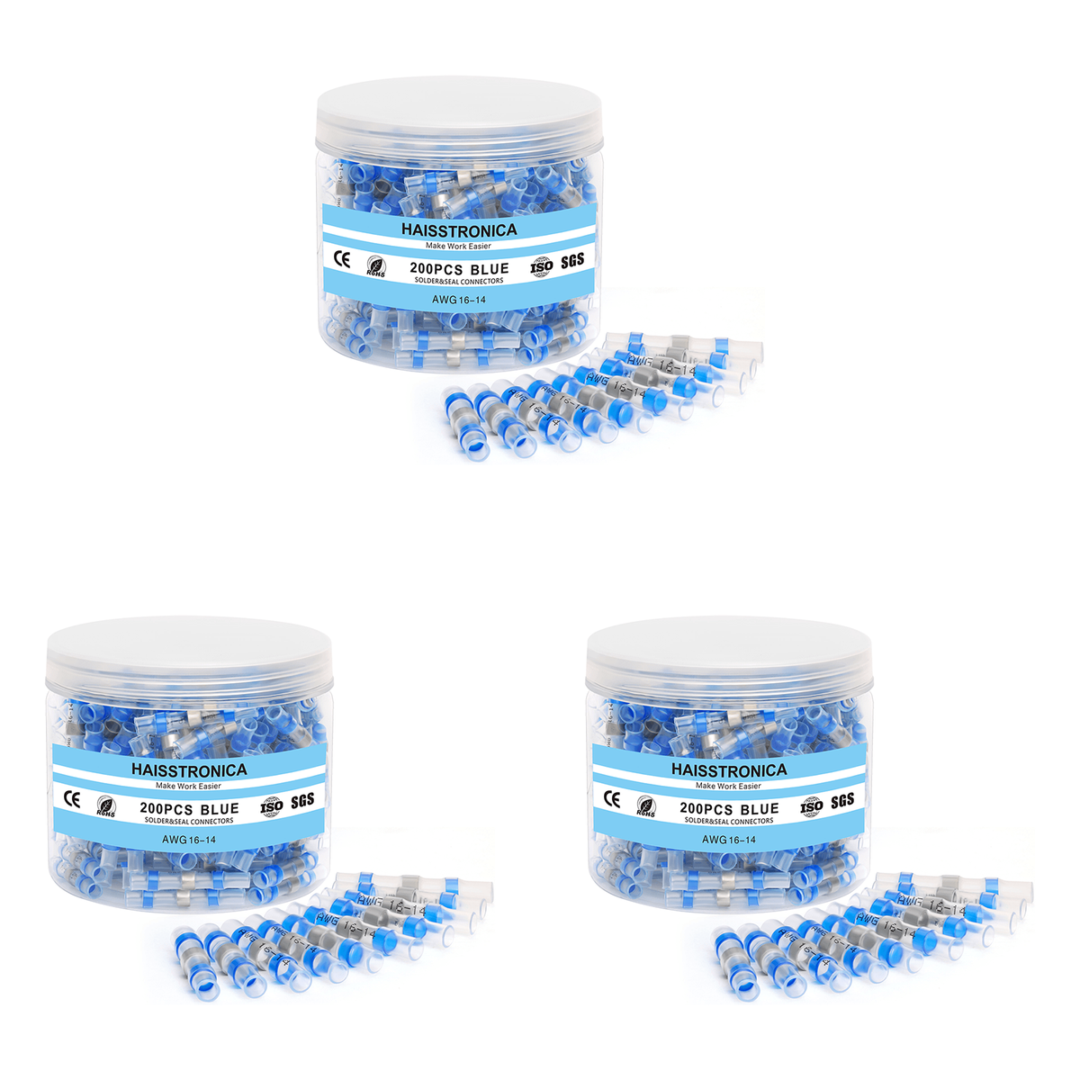 Light Replenishment - 3*200PCS Solder Seal Wire Connectors AWG 16-14 Blue