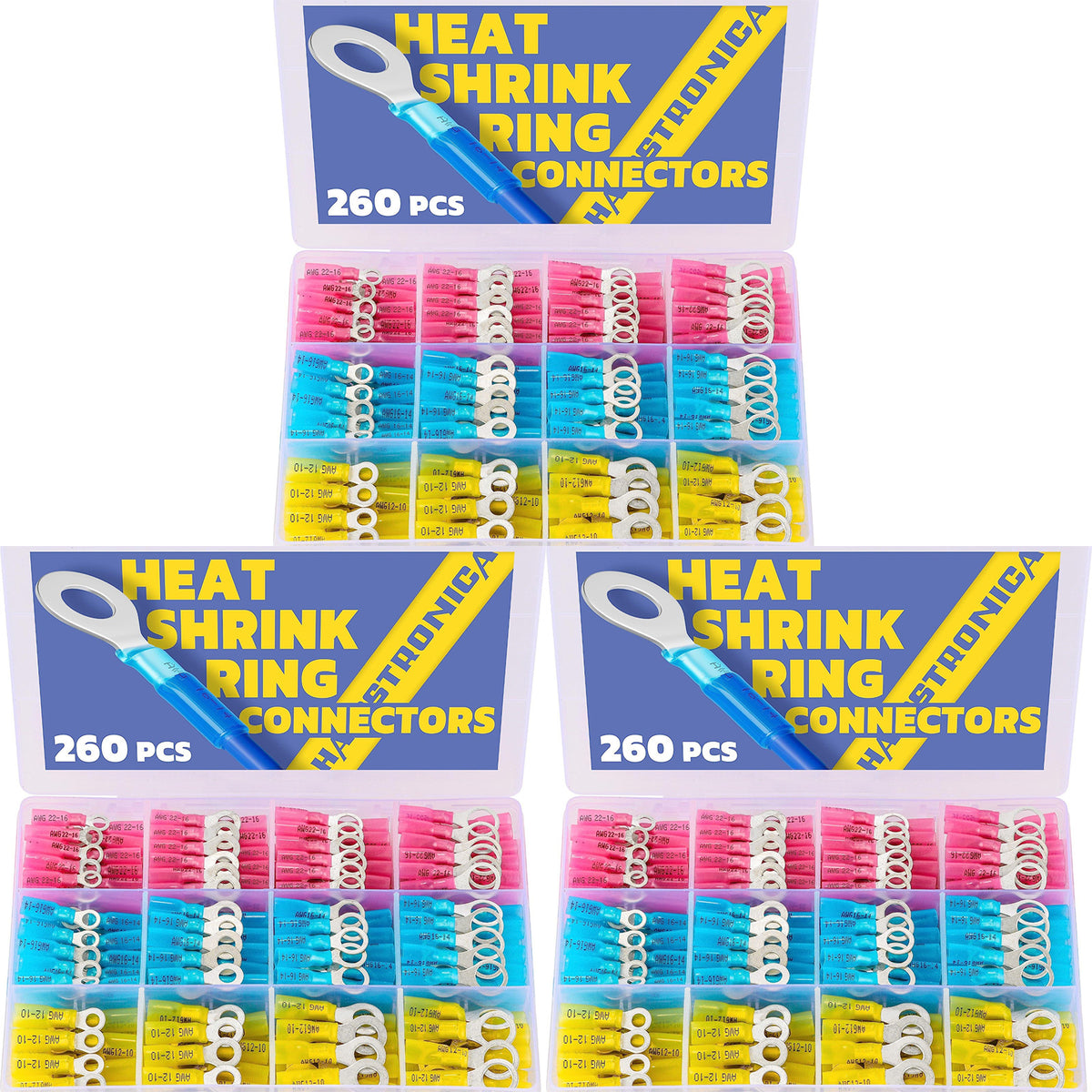 Light Replenishment - 3*260PCS Marine Grade Heat Shrink Ring Connectors
