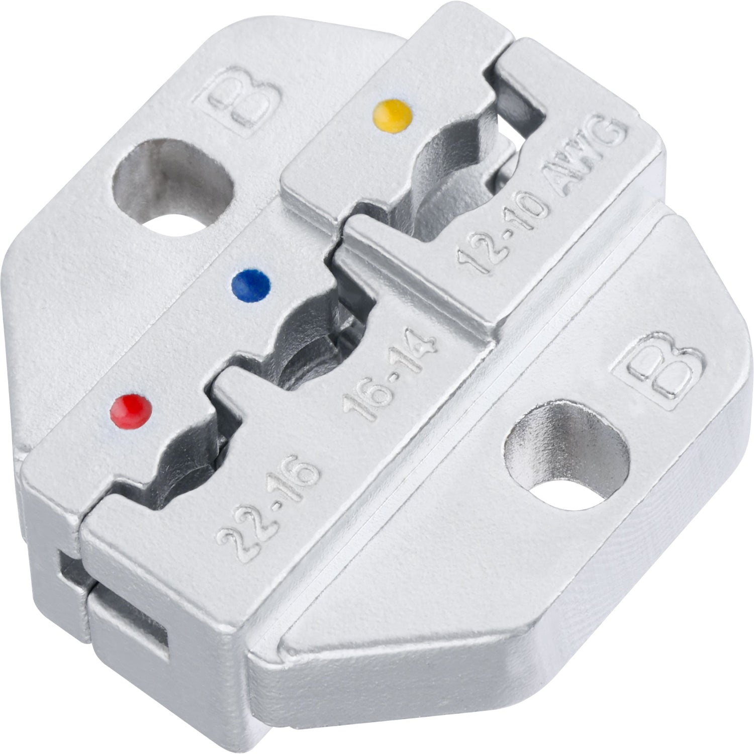Haisstronica crimp tool die set (AWG 23-10) for automotive wiring and multi-material terminal crimping.