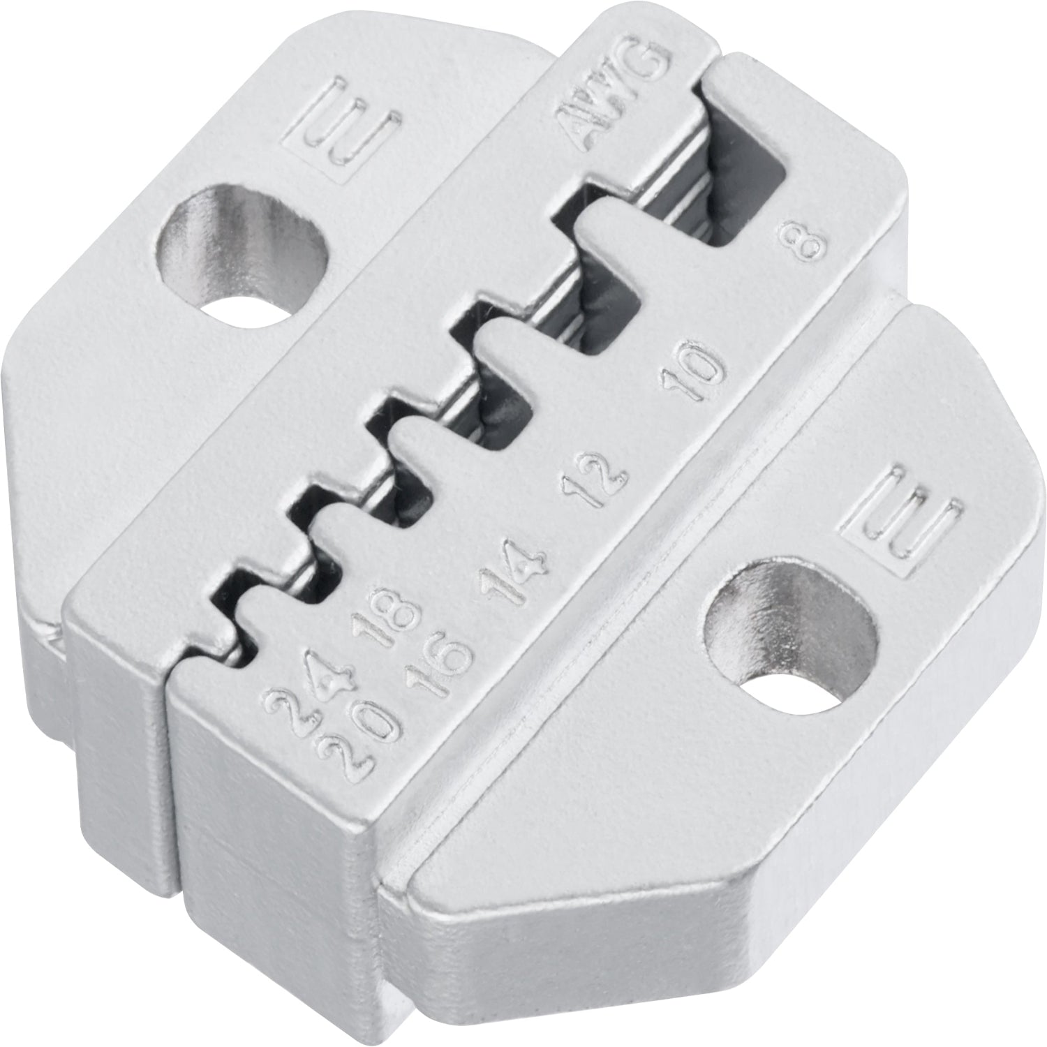 Haisstronica crimper dies for AWG 10-20 wire terminals, designed for precision crimps in automotive/DIY projects.
