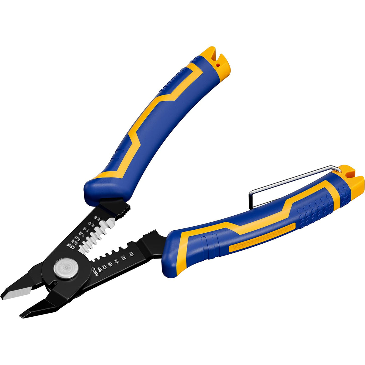 Professional best wire stripping pliers from Haisstronica with blue and yellow grips, ready for precise wiring work.