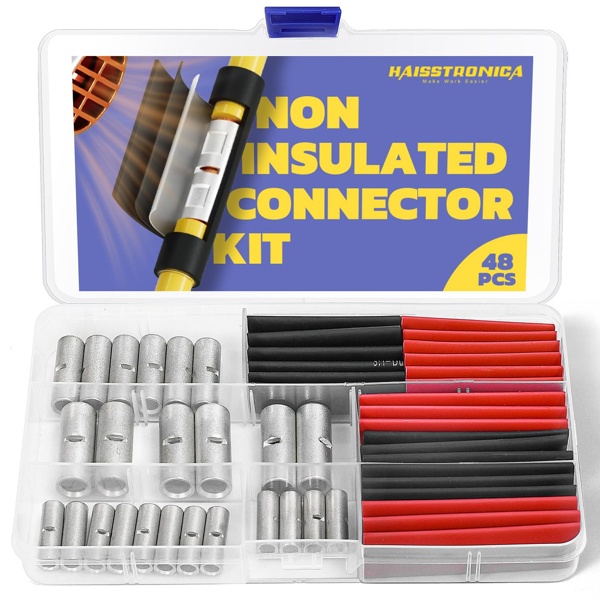 Rating chart and copper butt sleeve for automotive wiring, listing sizes that accept crimped uninsulated wire terminals