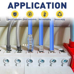 Cable ferrules in electrical terminals being connected into a circuit, highlighting secure wiring applications.