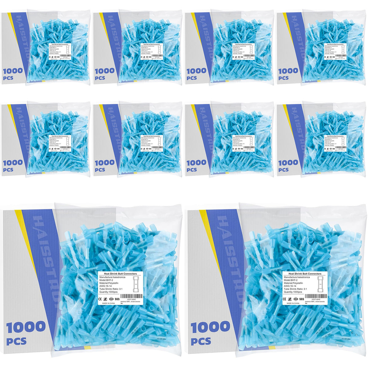 Monthly Stocking- 10*1000PCS 16-14 AWG Blue Heat Shrink Butt Connectors