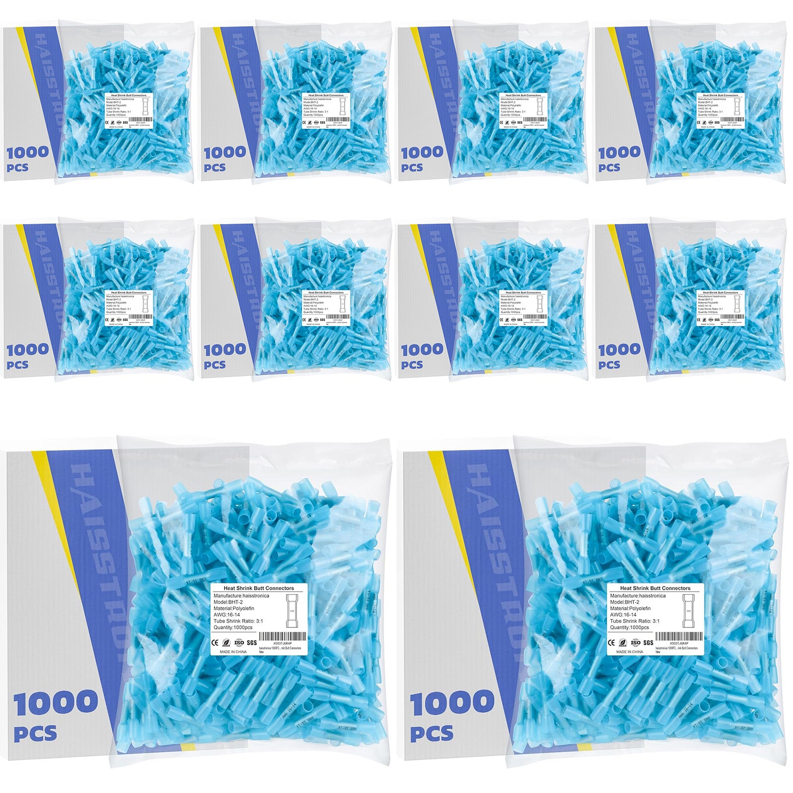 Monthly Stocking- 10*1000PCS 16-14 AWG Blue Heat Shrink Butt Connectors
