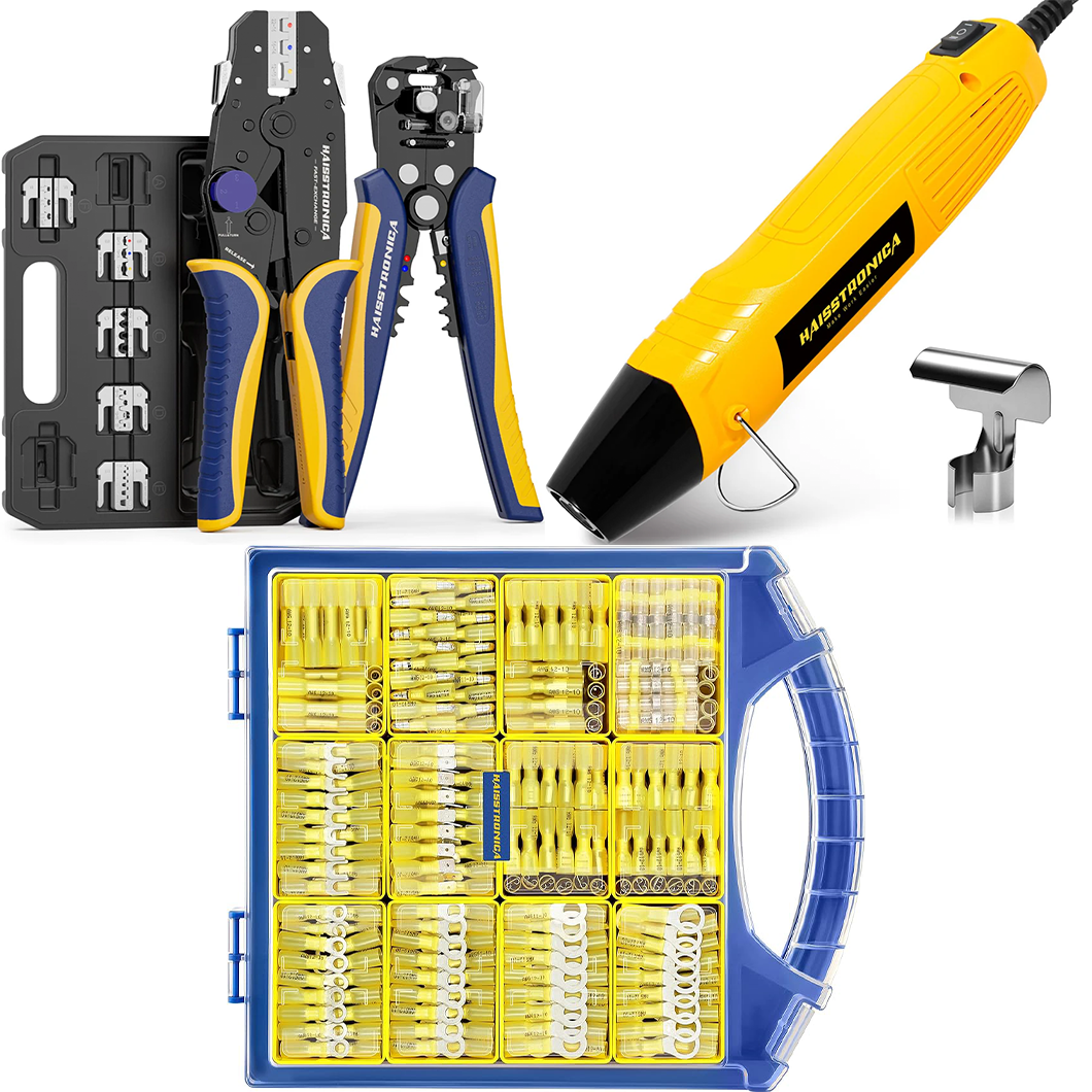 8PCS Crimping Tool Set & Mini Heat Gun & Heat Shrink Wire Connectors Mixed Model