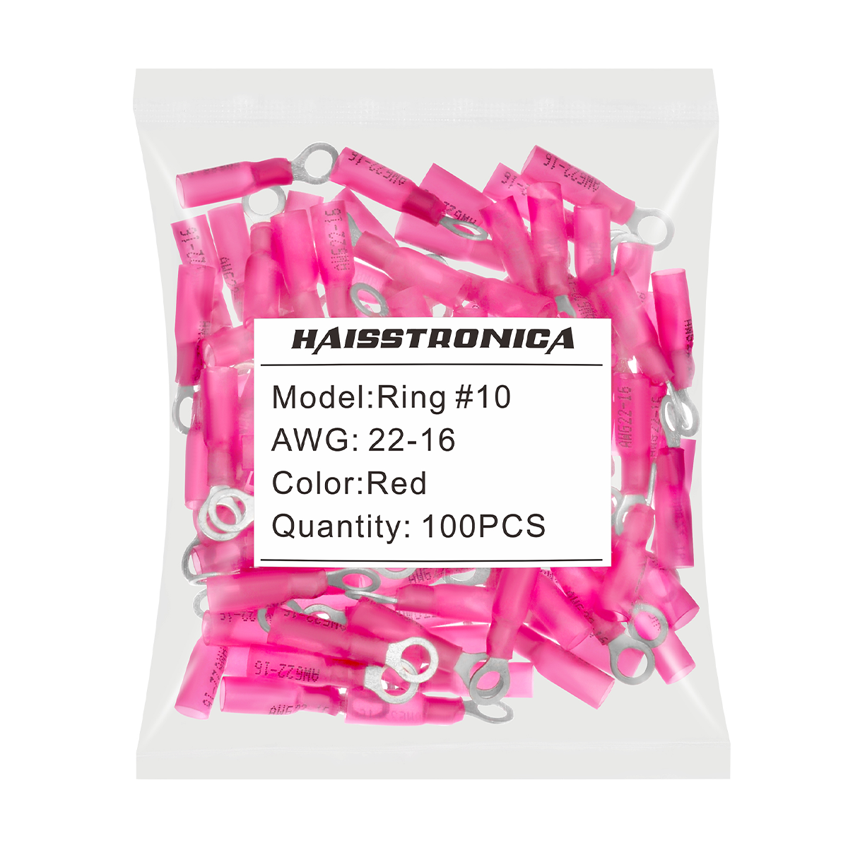 Heat Shrink Wire Connector AWG 22-10 #10, 1/4", 5/16", 3/8" 50PCS/100PCS/200PCS - Ring Terminals (Bagged)