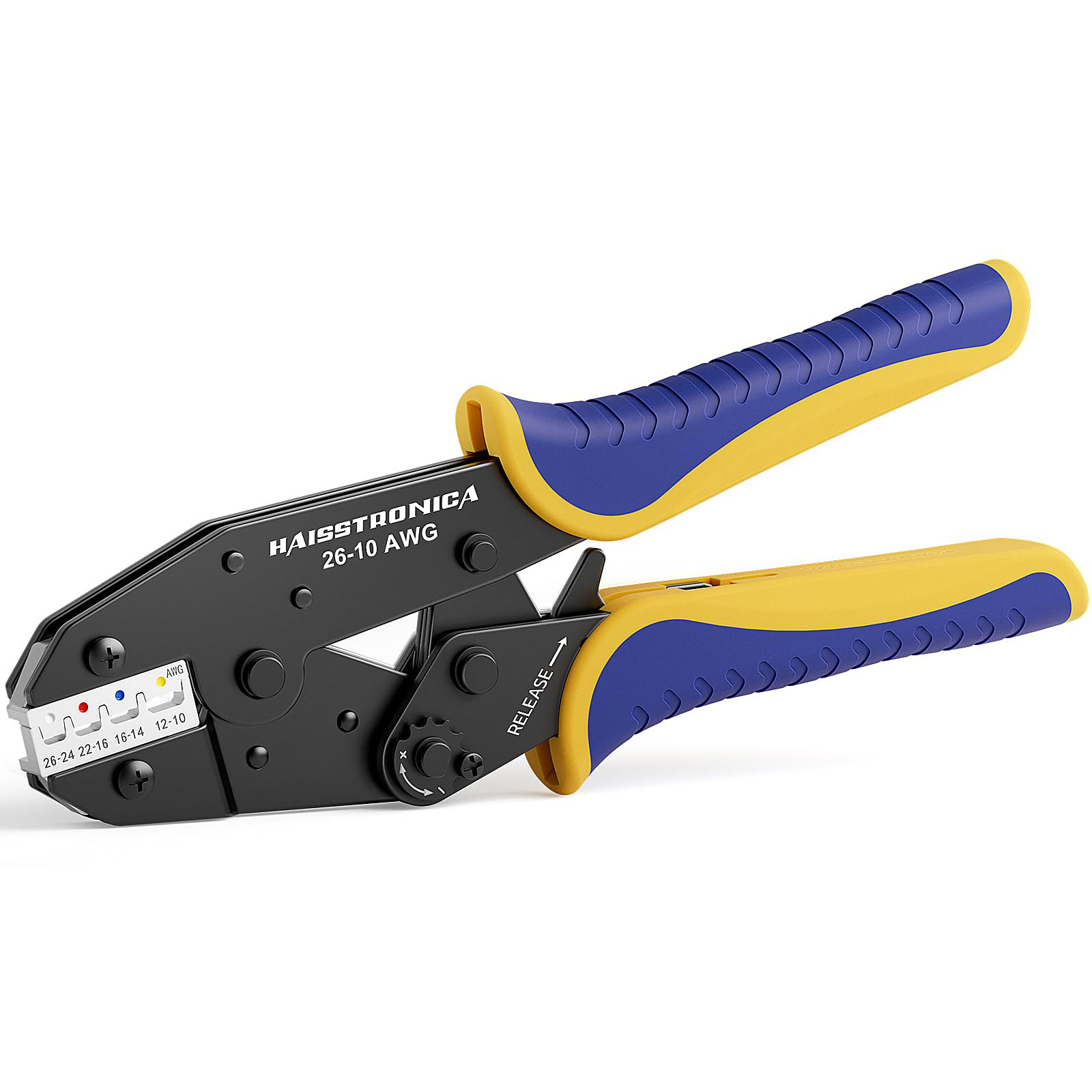 Haisstronica ratchet crimper for AWG 22-10 non-insulated terminals & heat shrink connectors, ANSI-compliant design