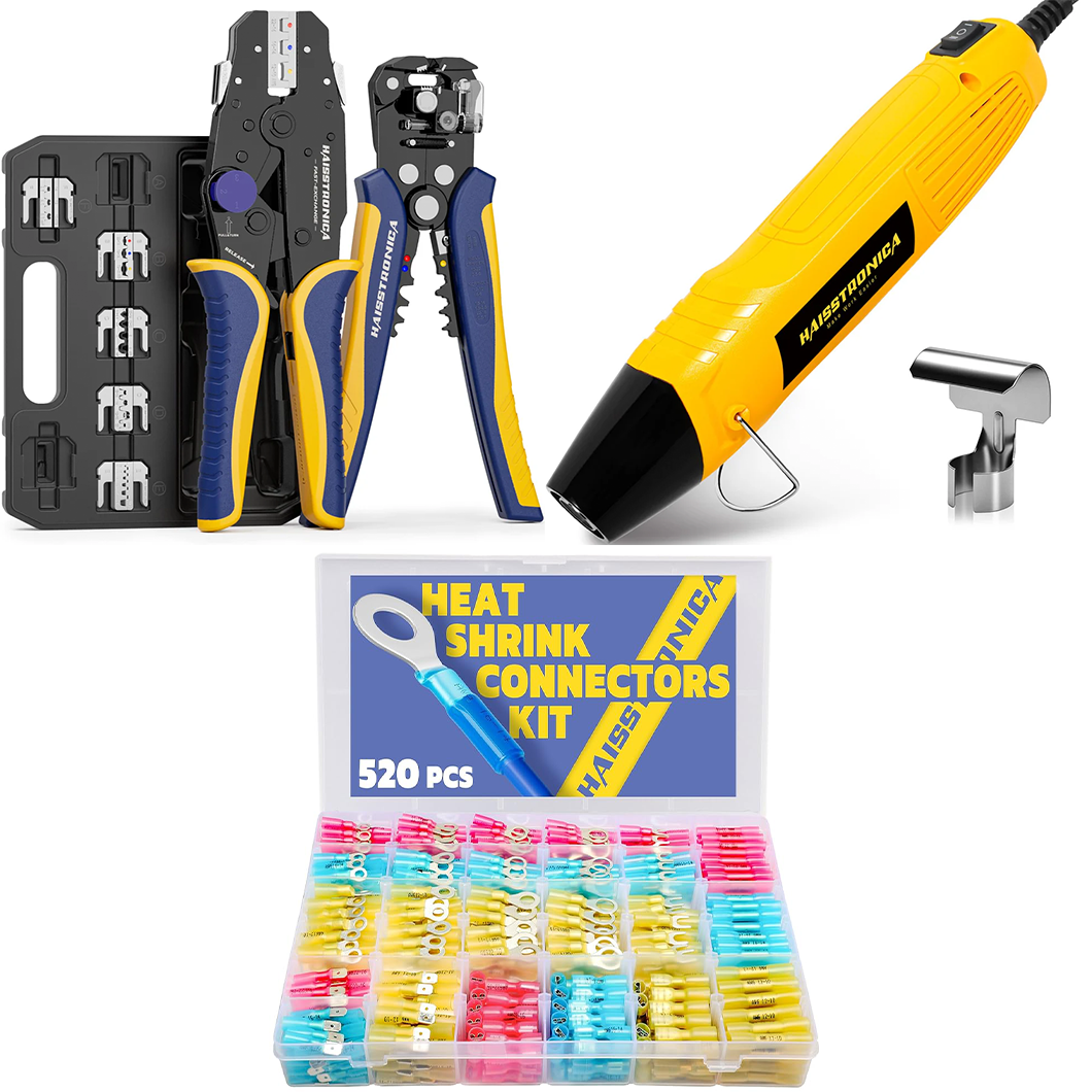 8PCS Crimping Tool Set & Mini Heat Gun & 520PCS Heat Shrink Wire Connectors Kit