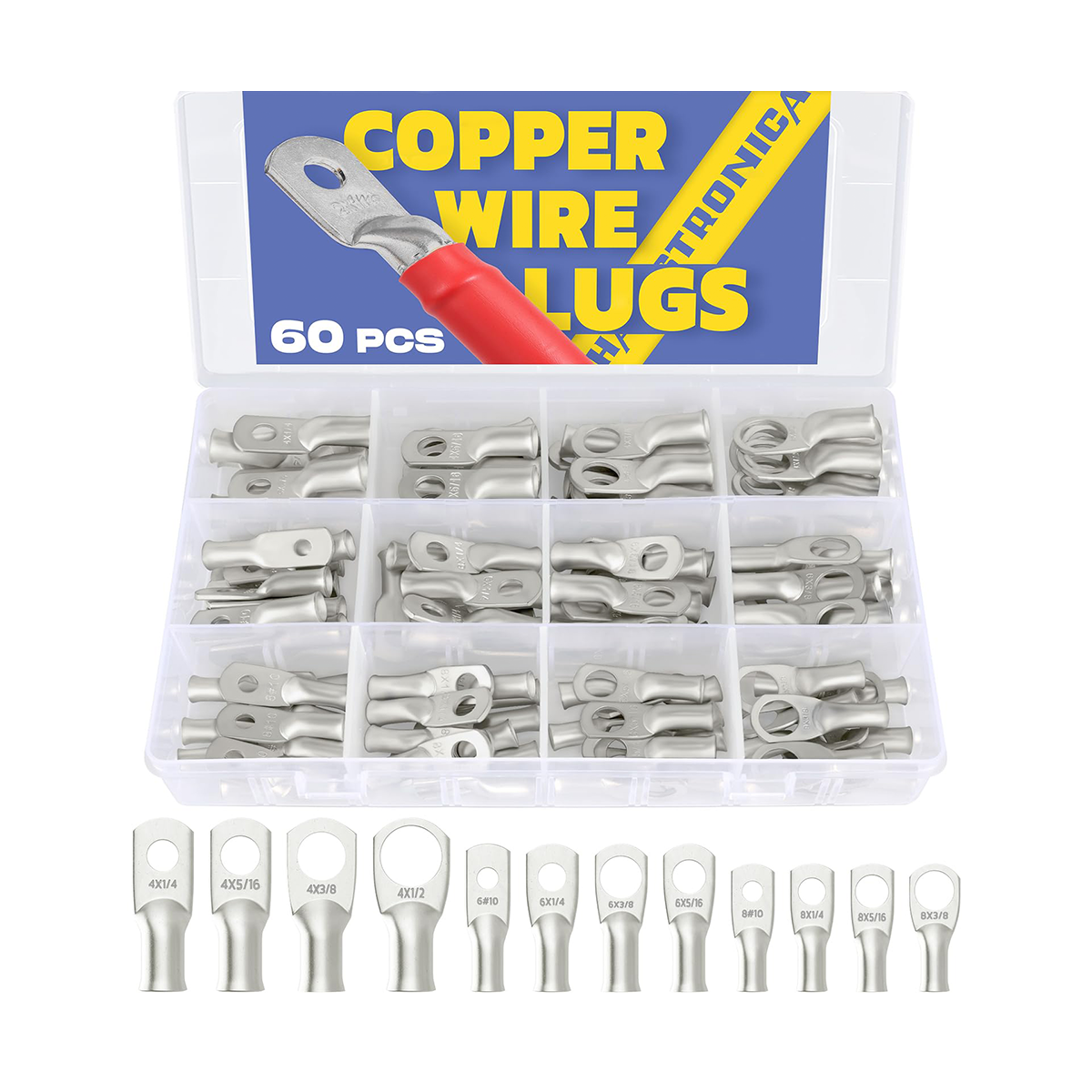 Haisstronica tinned copper cable lugs kit AWG 8 to 2