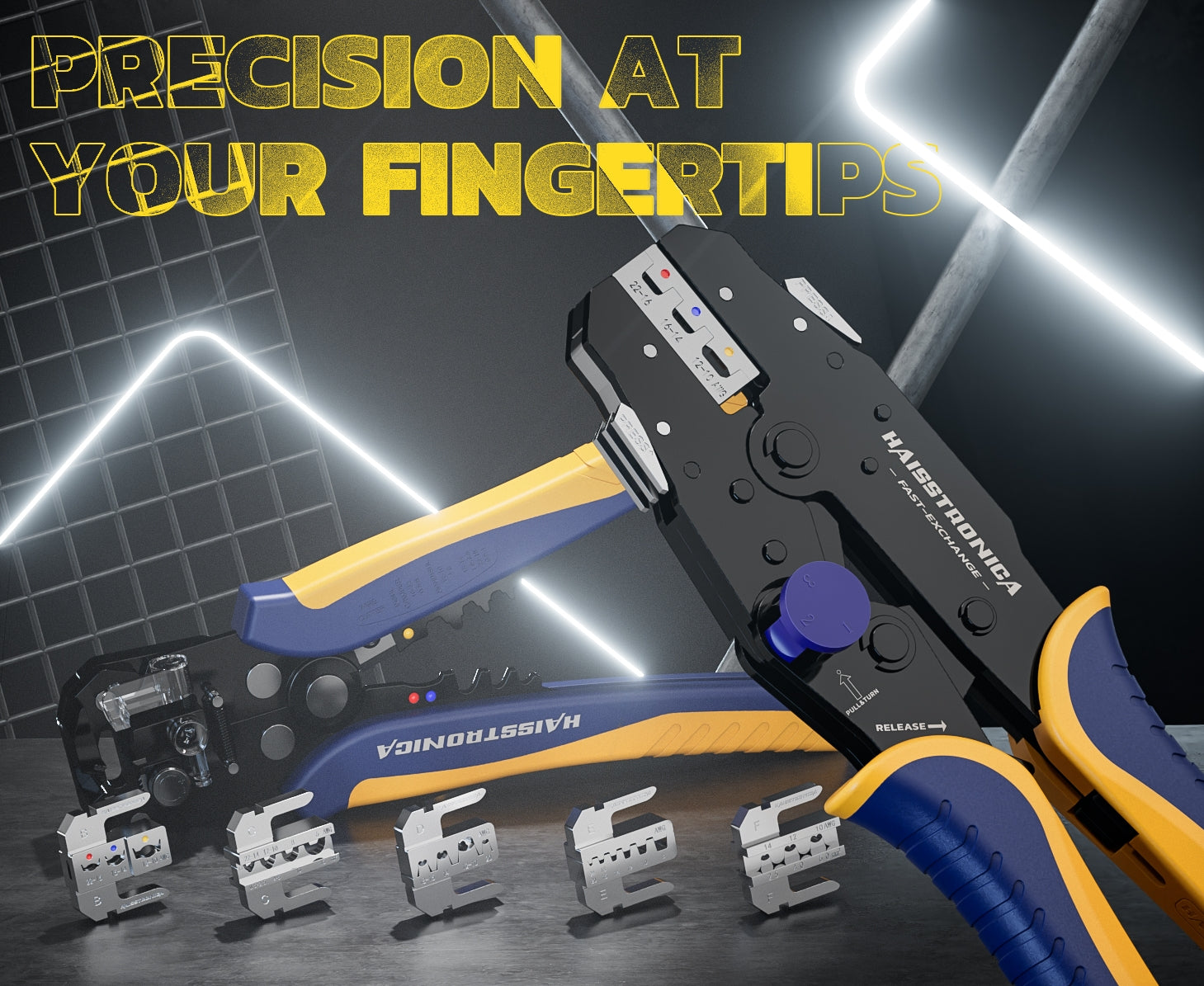 crimp terminals tools set with heat shrink connectors and Haisstronica ratchet plier, keeping vehicle wiring tidy