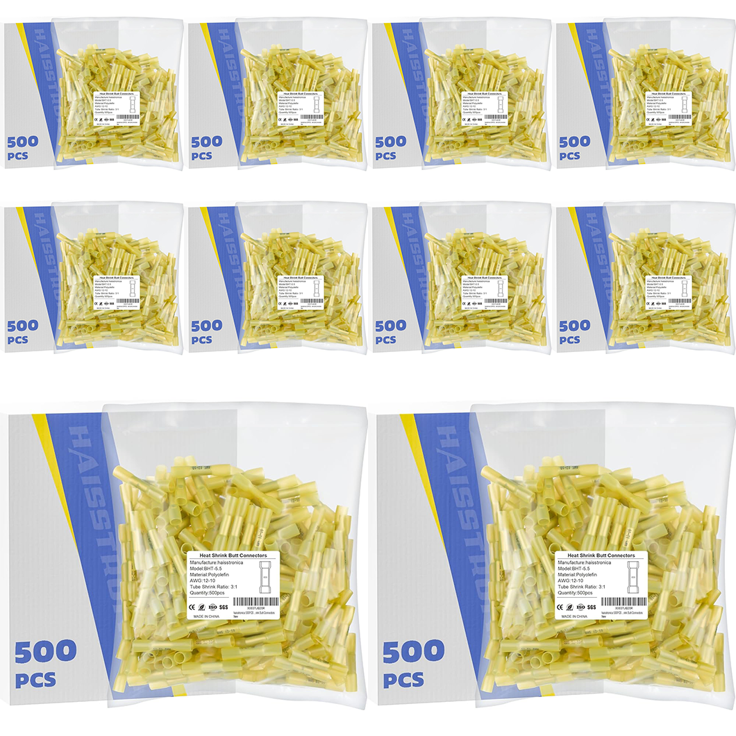 Monthly Stocking - 10*500PCS 12-10 AWG Yellow Heat Shrink Butt Connectors
