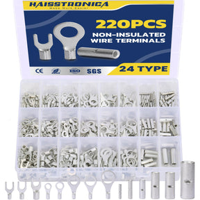 Haisstronica Lot de 100 cosses à anneau 3/8", AWG 16-14, connecteurs de fils en cuivre non isolés à soudure brasée