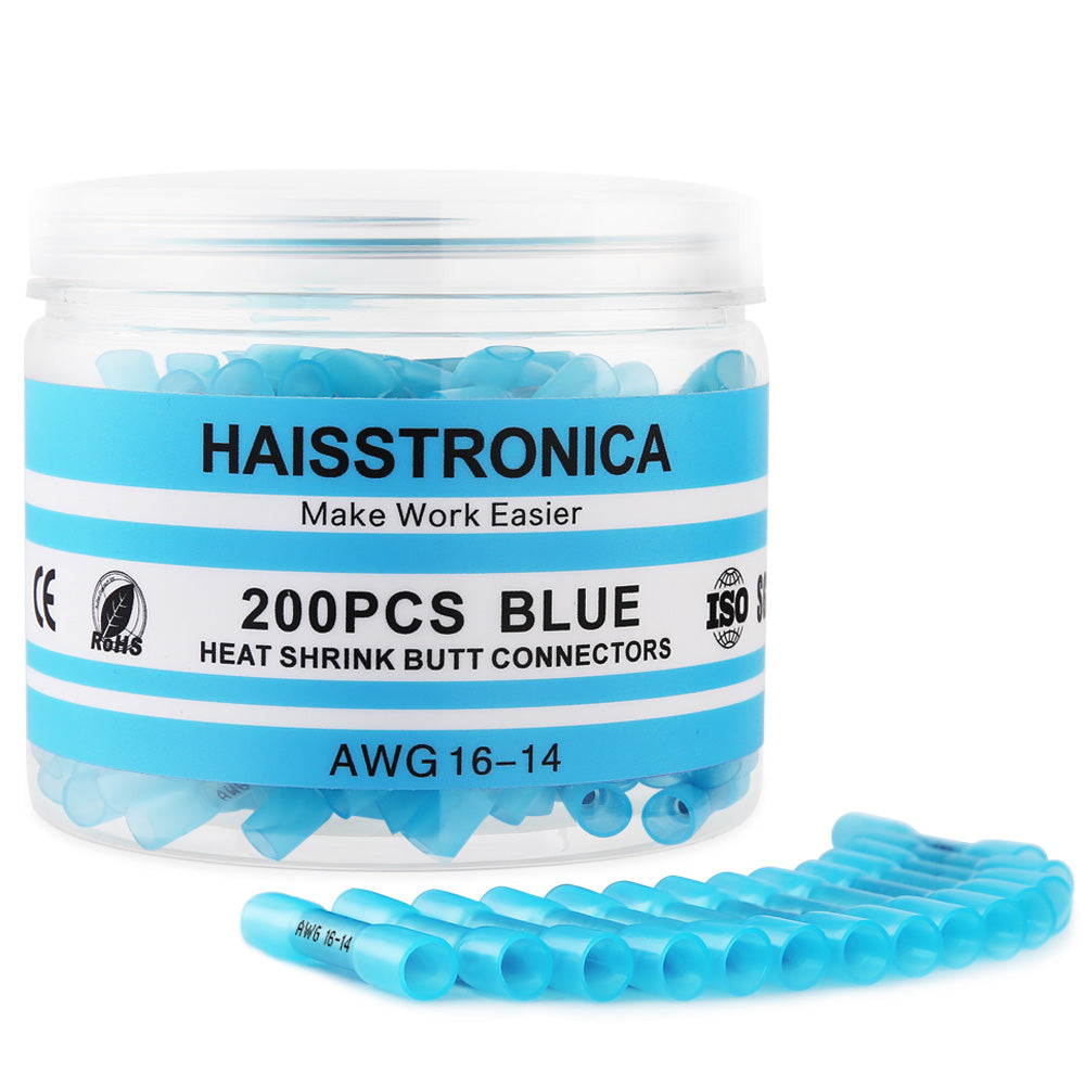 Haisstronica Lot de 500 connecteurs bout à bout thermorétractables blancs de calibre 26-24, isolés et étanches, pour câbles électriques, connecteurs à sertir pour automobile et marine