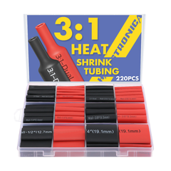 Haisstronica red/black heat shrink tubing set, 220PCS, 3:1 dual-wall, 1/4"-1/2" sizes, electrical insulation.