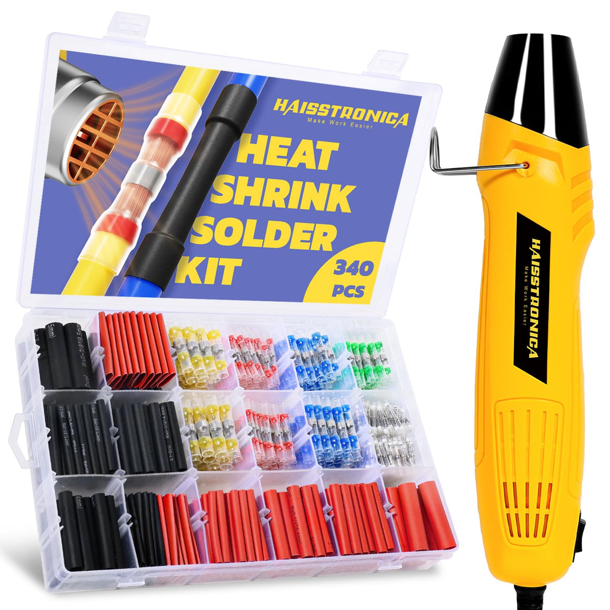 All in one heat gun and solder seal connector set