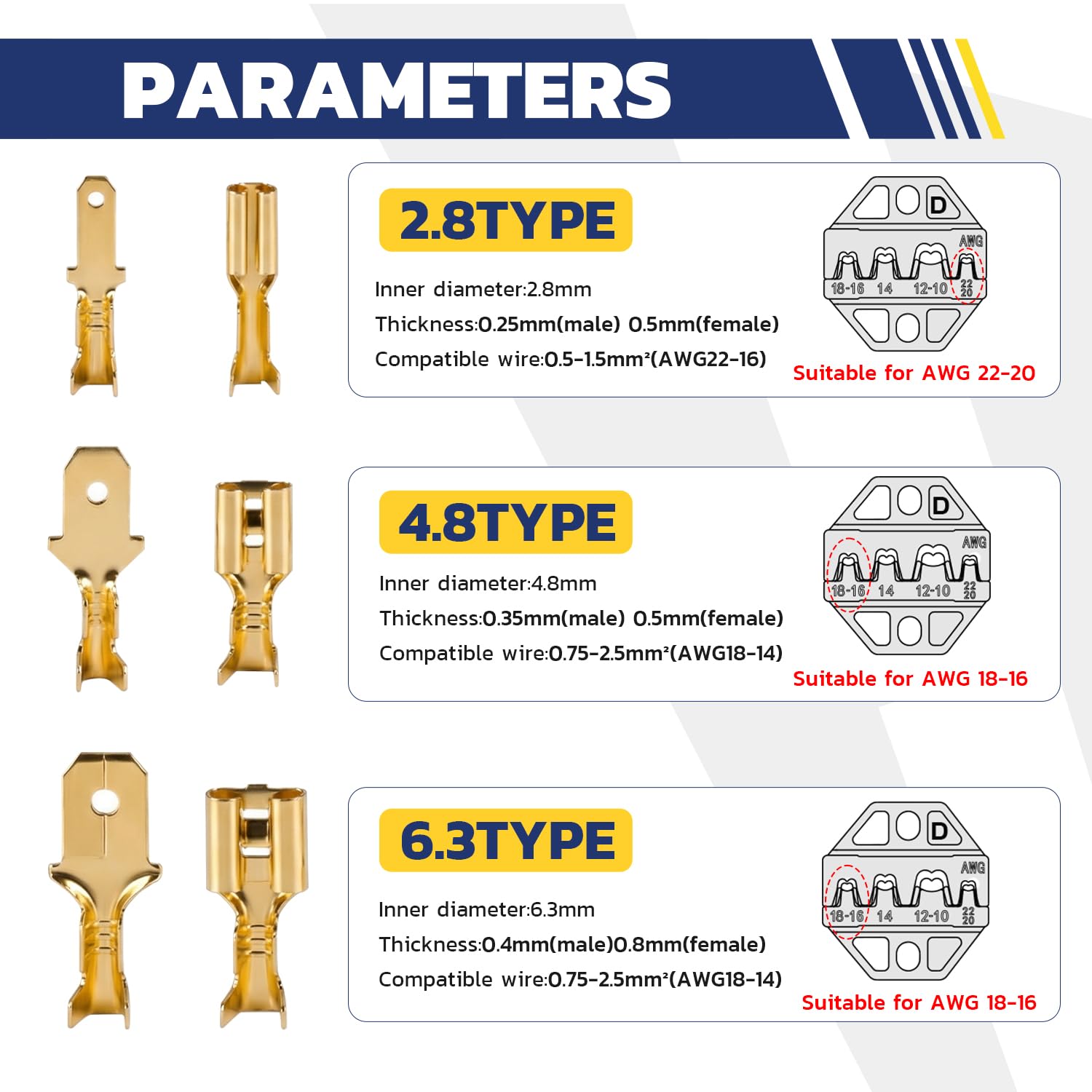Open Barrel Male and Female Spade Connectors Kit