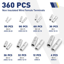 Haisstronica 360 PCS kit of non-insulated wire ferrule terminals, offering versatile connectors for electrical and DIY wiring projects.