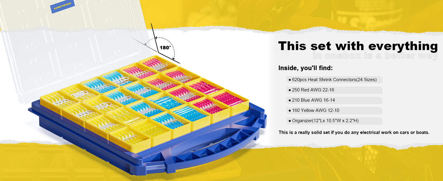 Ring terminal crimpers kit with organized heat shrink terminals in a sturdy case, designed for efficient electrical wiring and clean connections.