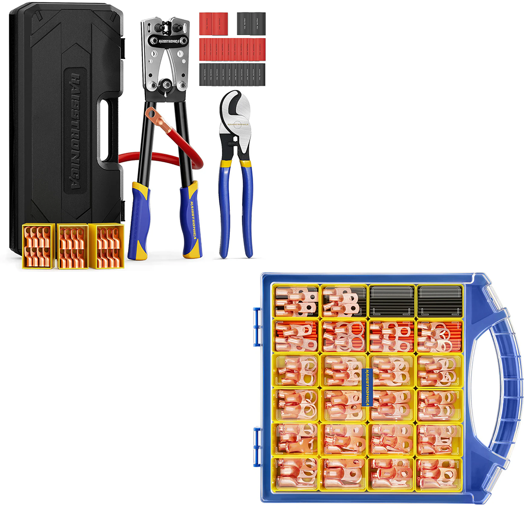 Battery Cable Lug Crimping Tool Kit & 220PCS Battery Cable Lugs