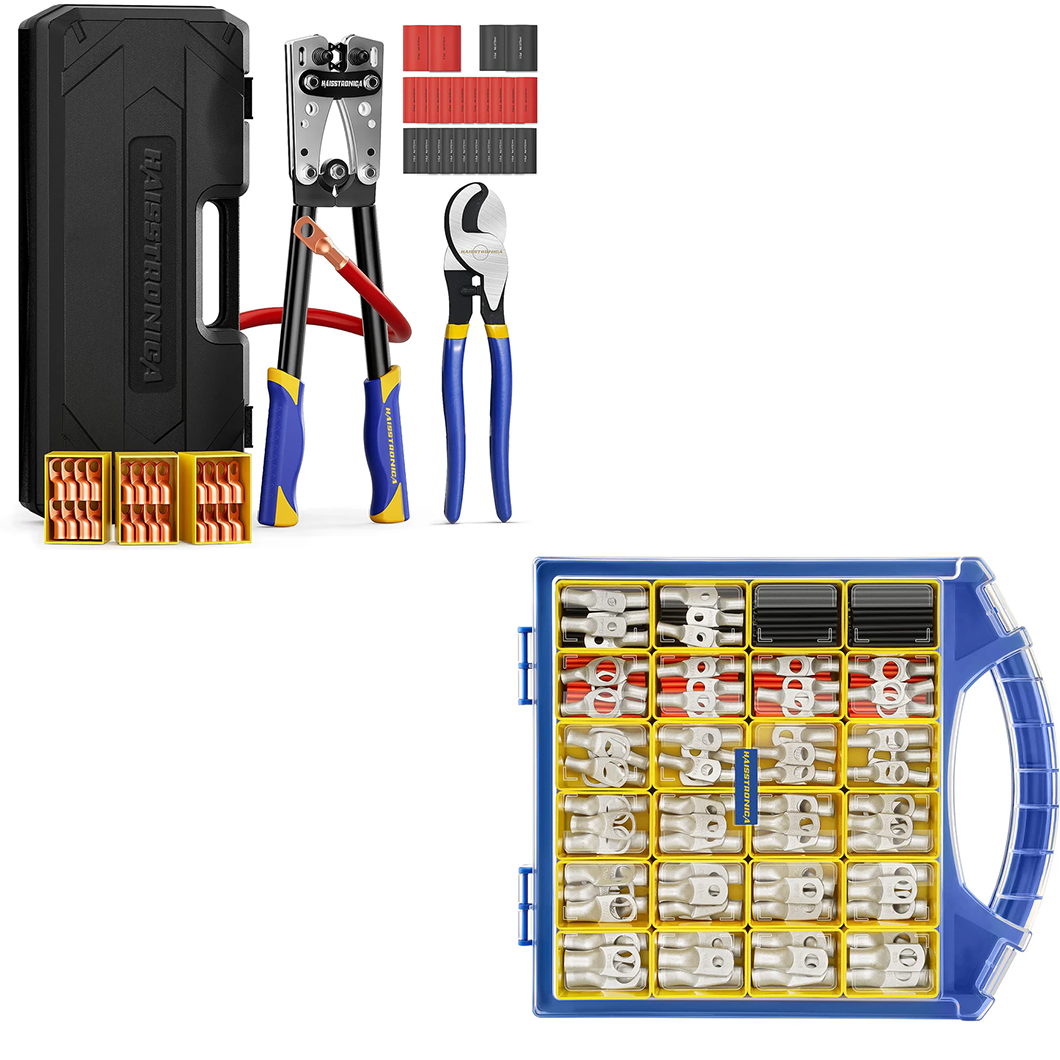 Battery Cable Lug Crimping Tool Kit & 220PCS Battery Cable Lugs
