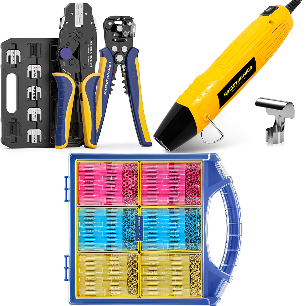 8PCS Crimping Tool Set & Mini Heat Gun & Butt Connectors