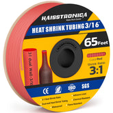 Haisstronica high temperature shrink tubing (3/16", red, 65ft) with dual-wall design and 3:1 ratio.
