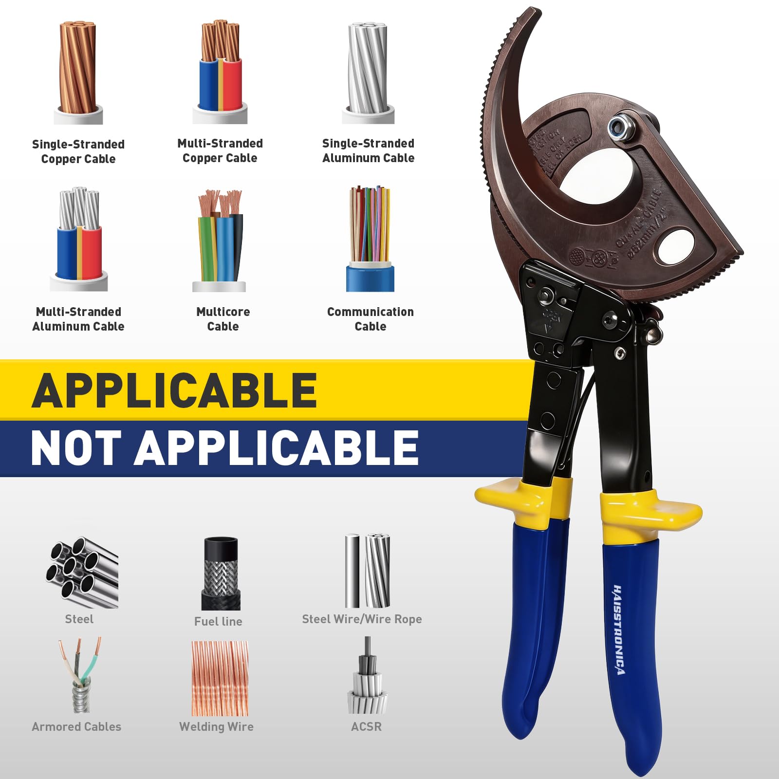 Pince à sertir les embouts de câbles Haisstronica, AWG 23-10, hexagonale auto-ajustable, pour cosses à cliquet, embouts de câbles