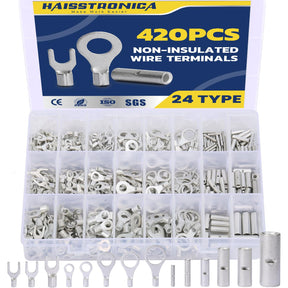 Haisstronica Lot de 100 cosses à anneau 3/8", AWG 16-14, connecteurs de fils en cuivre non isolés à soudure brasée