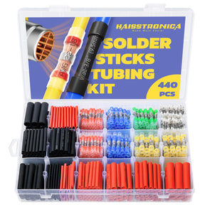 Haisstronica solder wire connectors kit (440pc): Combines waterproof connectors and heat-shrink tubing for durable joins.