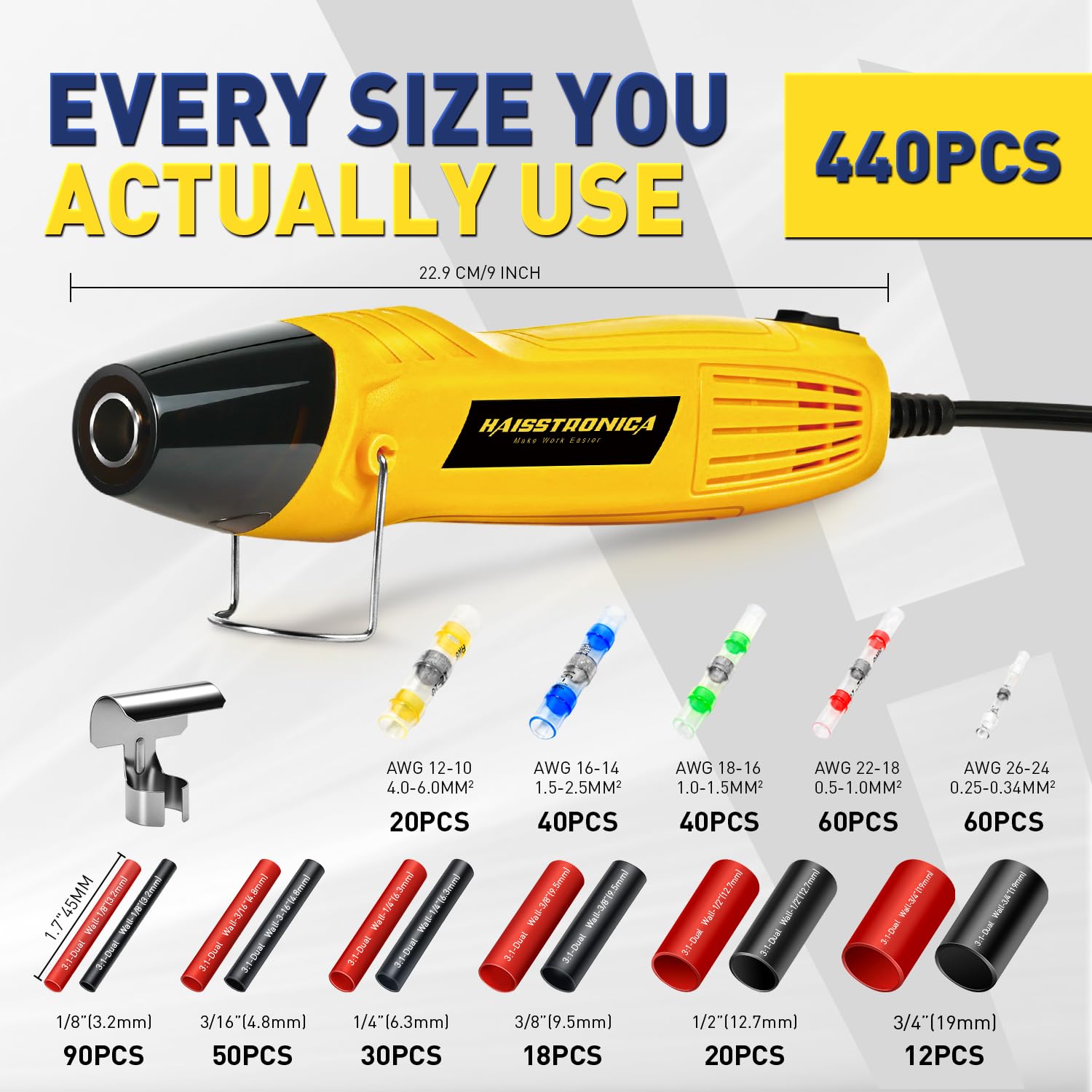 Haisstronica all-in-one heat gun and solder seal connector kit