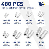 Butt splice wire connector set, including color-coded terminals for easy identification and organized storage for various wire gauges.