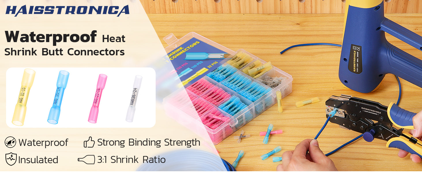 Haisstronica electric wire crimper sealing waterproof heat shrink butt connectors beside organized terminal assortments