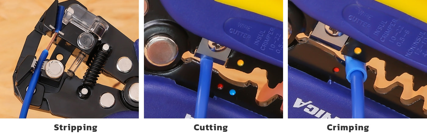 Cable wire stripping tool illustrated with strength and length adjustments for accurate, repeatable insulation removal.