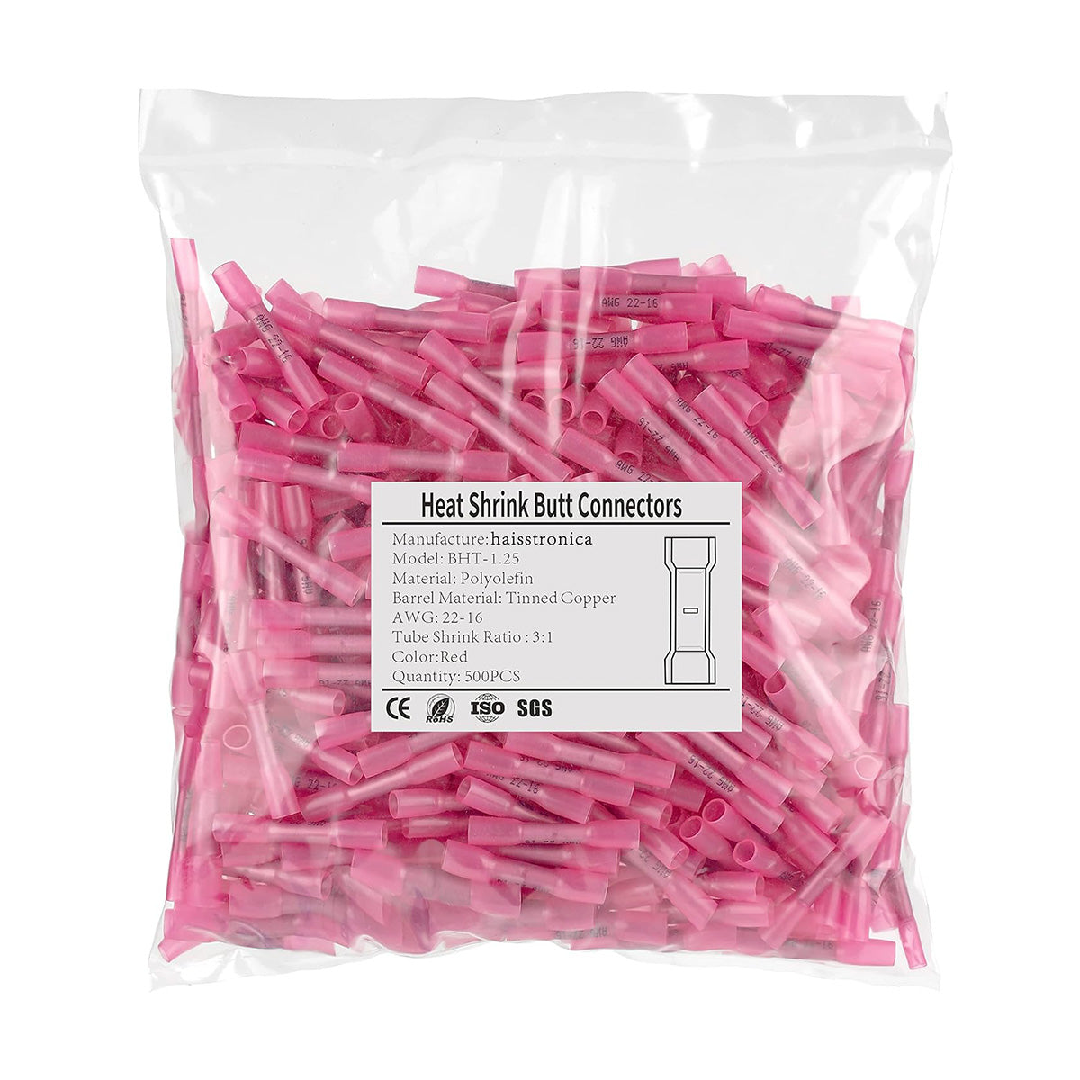 Haisstronica red heat shrink butt connectors AWG 22 to 16
