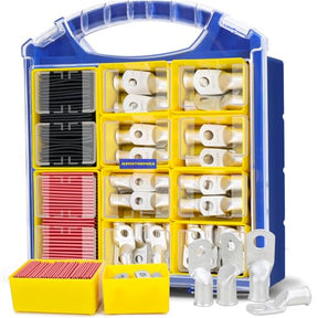 Haisstronica Lot de 10 cosses de câble de batterie 1/4" (M6) AWG, cosses en fil de cuivre robustes avec 10 gaines thermorétractables adhésives 3:1, cosses de fil de calibre 1/4, connecteur de borne de batterie, embouts de câble de batterie