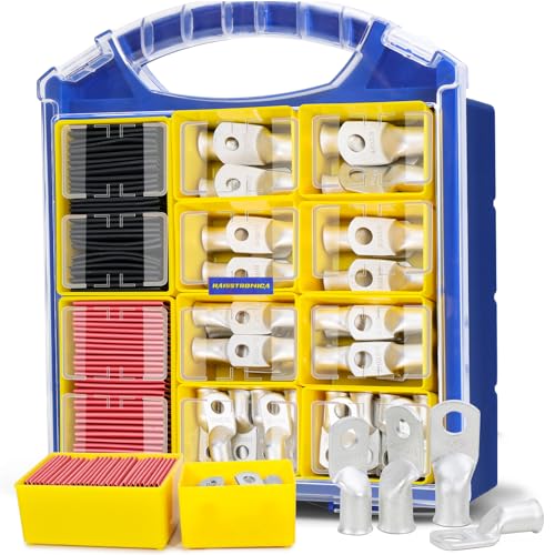 Haisstronica Lot de 10 cosses de câble de batterie 1/4" (M6) AWG, cosses en fil de cuivre robustes avec 10 gaines thermorétractables adhésives 3:1, cosses de fil de calibre 1/4, connecteur de borne de batterie, embouts de câble de batterie