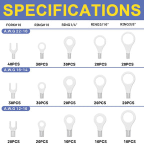 haisstronica 330PCS Non-Insulated Wire Connectors Kit,Brazed Seam Fork Ring Terminals of Tinned Red Copper,AWG 22-10 Electrical Wire Crimp Connectors