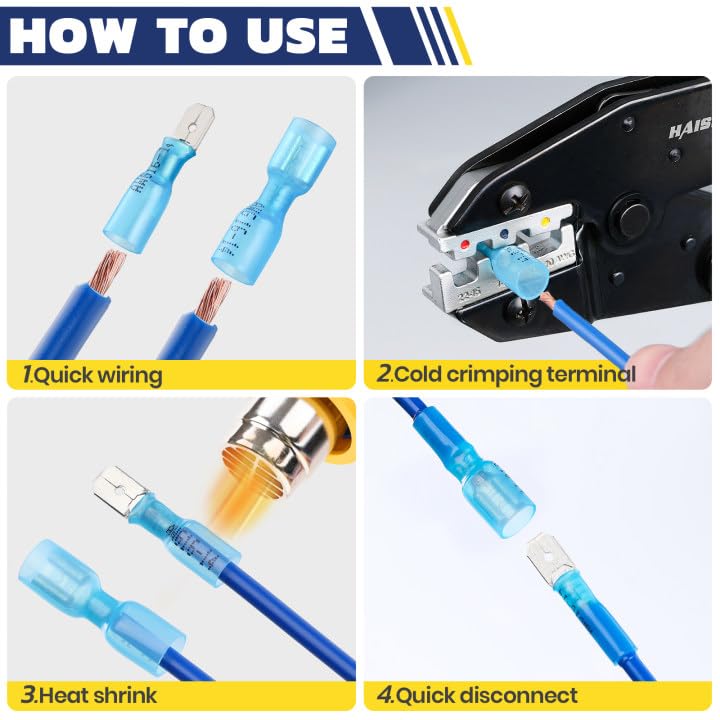 haisstronica 160pcs Heat Shrink Spade Connectors,AWG 22-10 Female and Male Wire Connectors,Quick Disconnect Spade terminals