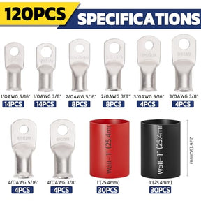 Haisstronica Lot de 10 cosses de câble de batterie 1/4" (M6) AWG, cosses en fil de cuivre robustes avec 10 gaines thermorétractables adhésives 3:1, cosses de fil de calibre 1/4, connecteur de borne de batterie, embouts de câble de batterie