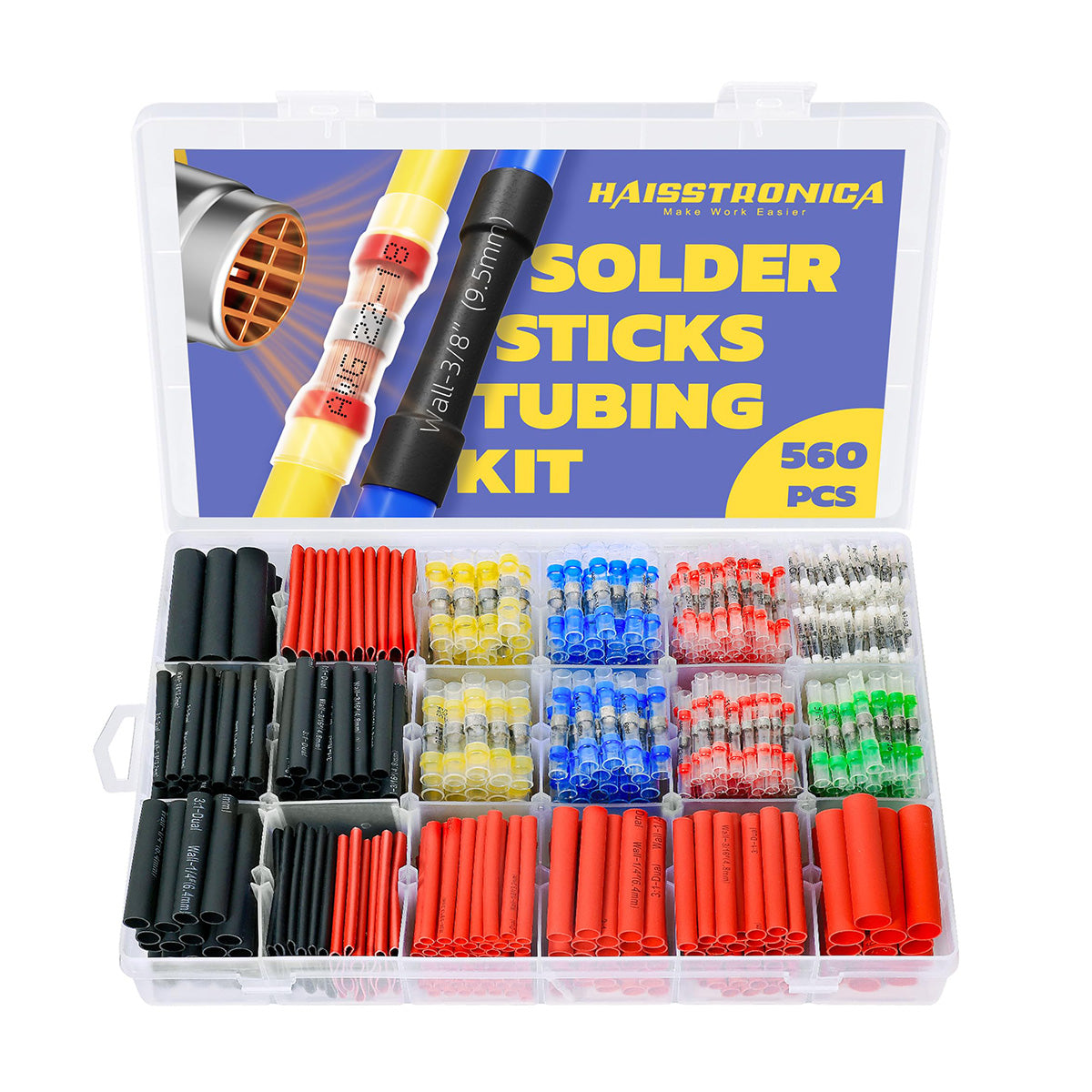 Haisstronica soldered wire connectors: Solder-wrapped wires and adhesive glue create moisture-proof, waterproof electrical connections.