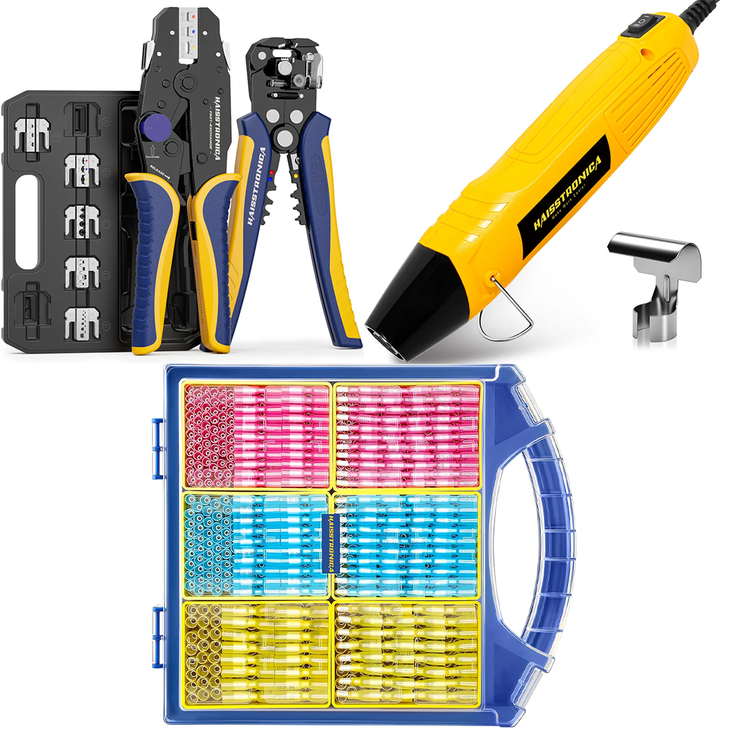 8PCS Crimping Tool Set & Mini Heat Gun & Ring/Spade/Bullet Terminals