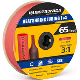 Haisstronica 1/4" red dual-wall heat shrink tubing with 3:1 shrink ratio, 65 feet length, ideal for color-coded electrical projects.