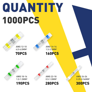 1000PCS Waterproof Solder Seal Sleeve Heat Shrink Butt Wire Connectors Terminals