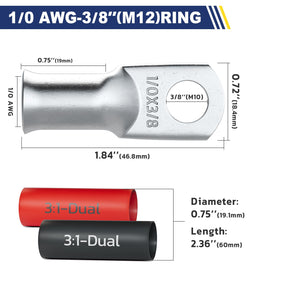 Haisstronica Lot de 10 cosses de câble de batterie 1/4" (M6) AWG, cosses en fil de cuivre robustes avec 10 gaines thermorétractables adhésives 3:1, cosses de fil de calibre 1/4, connecteur de borne de batterie, embouts de câble de batterie