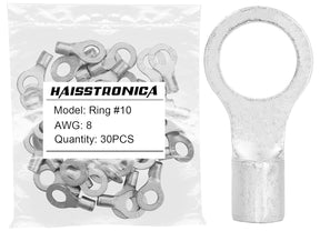 Non-Insulated Copper Wire Connectors 50PCS/100PCS AWG 22-10 #8 #10 1/4" 5/16" 3/8" - Ring Terminals