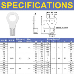 haisstronica 100pcs 5/16" Ring Terminals,AWG 22-16 Brazed Seam Non-Insulated Copper Wire Connectors