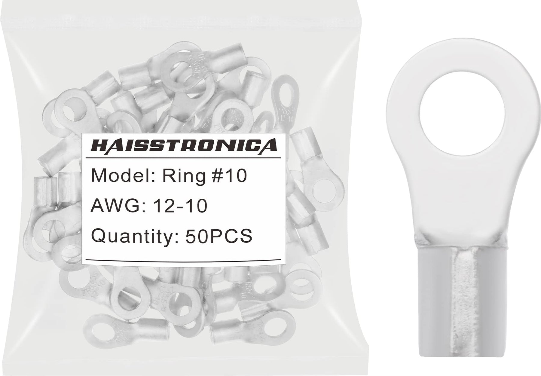 haisstronica 50pcs #10 Ring Terminals,AWG 12-10 Brazed Seam Non-Insulated Copper Wire Connectors