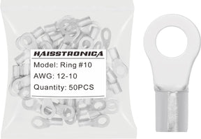 haisstronica 50pcs #10 Ring Terminals,AWG 12-10 Brazed Seam Non-Insulated Copper Wire Connectors